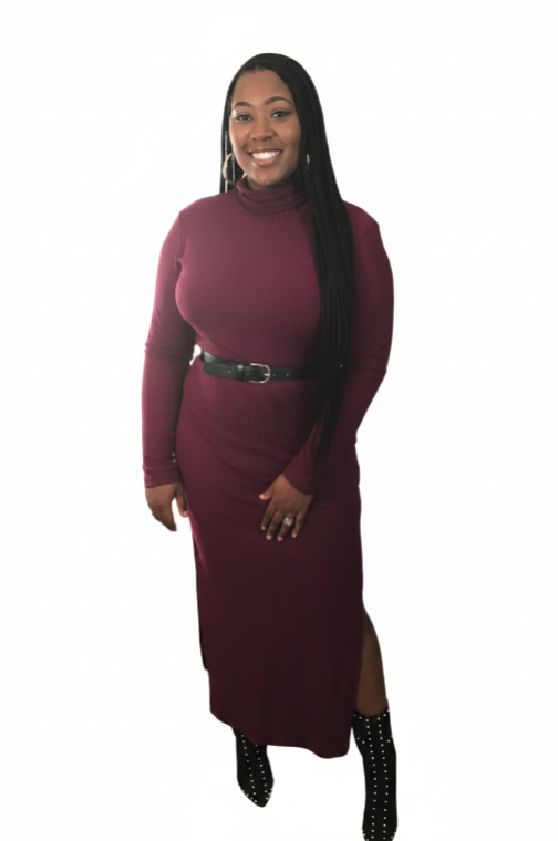 Burgundy turtleneck dress