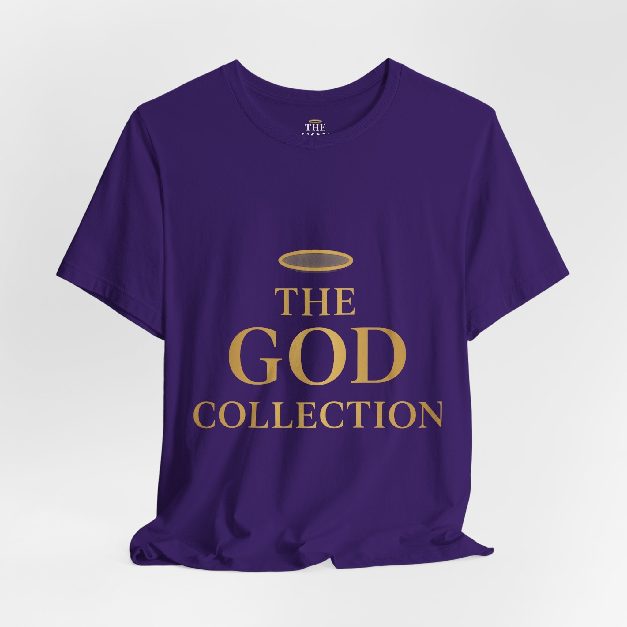 Beautiful Purple T-SHIRT with Gold words reading The GOD Collection