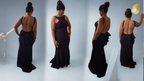 Client Styled with an Backless Elegant Black dress with peplum ruffle and a small train 