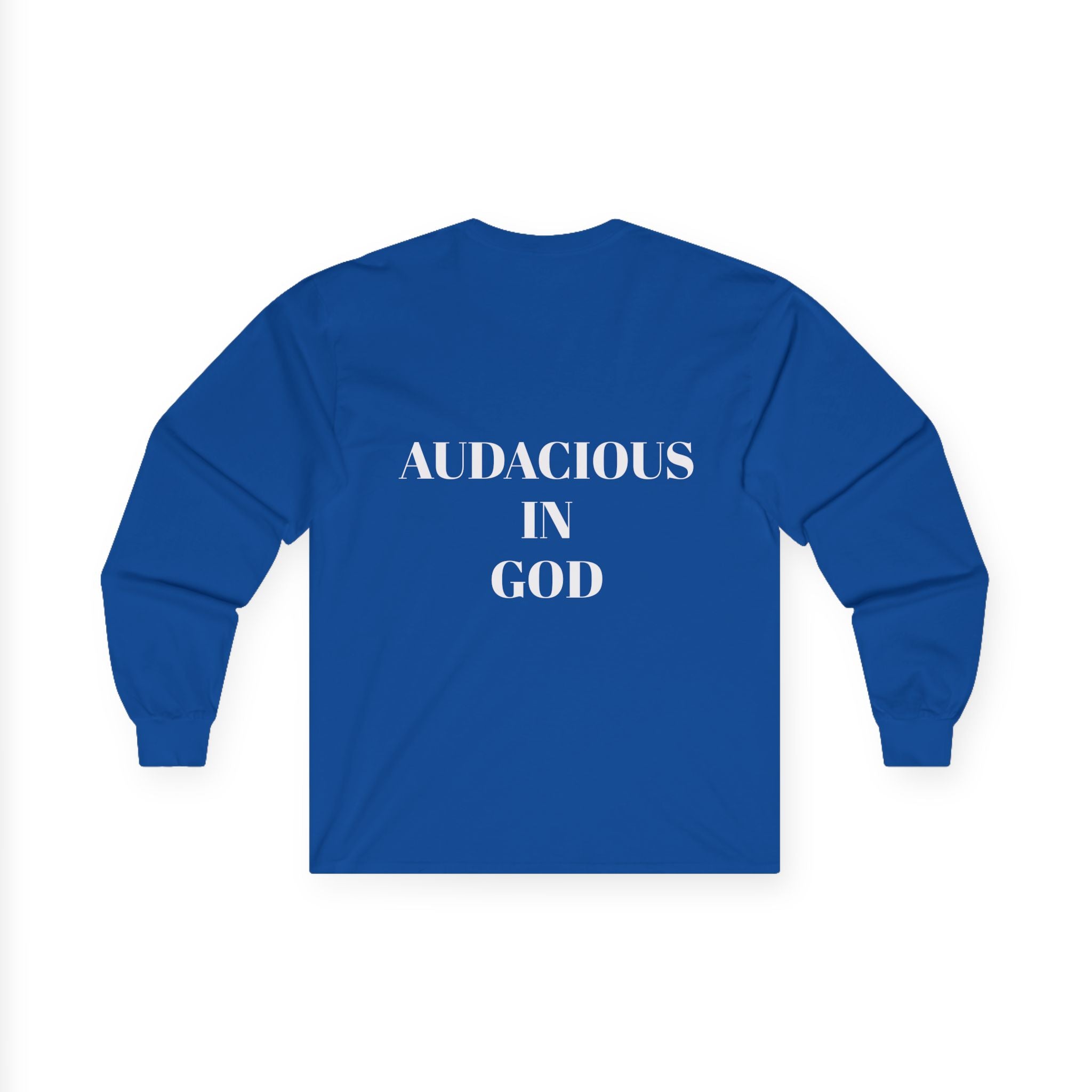 Audacious Long Sleeve Tee — "Audacious in God" Inspirational Faith Shirt