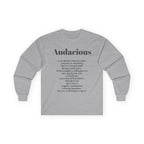 Audacious Long Sleeve Tee — "Audacious in God" Inspirational Faith Shirt
