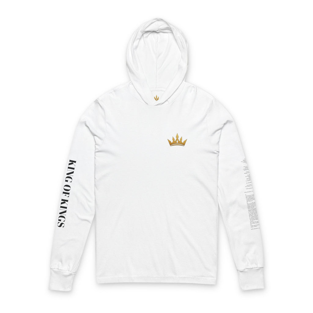 Long Sleeve Hooded Tee — Minimal White Graphic Sleeve Shirt
