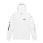 Long Sleeve Hooded Tee — Minimal White Graphic Sleeve Shirt
