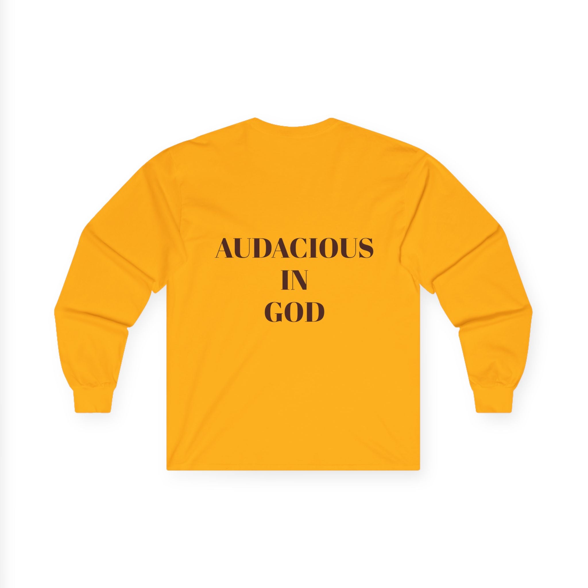 Audacious Long Sleeve Tee — "Audacious in God" Inspirational Faith Shirt