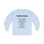Audacious Long Sleeve Tee — "Audacious in God" Inspirational Faith Shirt