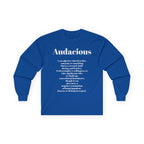 Audacious Long Sleeve Tee — "Audacious in God" Inspirational Faith Shirt