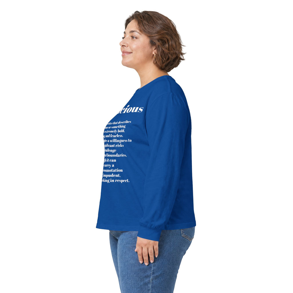 Audacious Long Sleeve Tee — "Audacious in God" Inspirational Faith Shirt