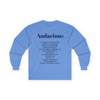 Audacious Long Sleeve Tee — "Audacious in God" Inspirational Faith Shirt