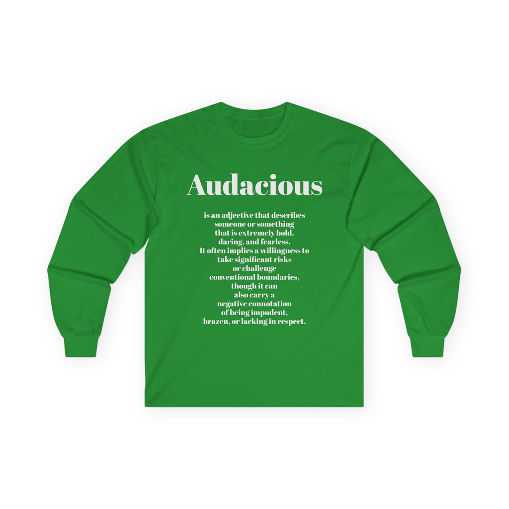 Audacious Long Sleeve Tee — "Audacious in God" Inspirational Faith Shirt