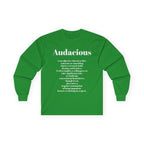 Audacious Long Sleeve Tee — "Audacious in God" Inspirational Faith Shirt