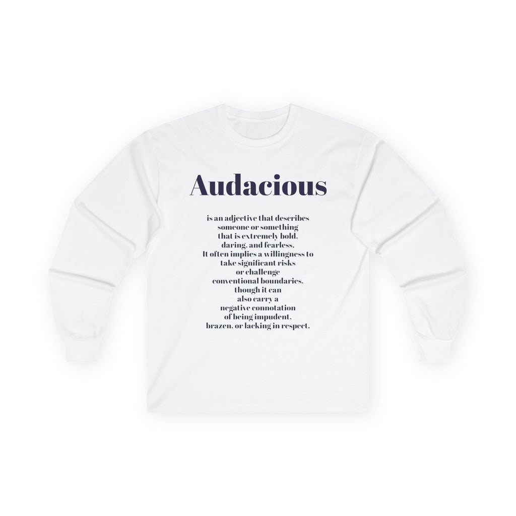 Audacious Long Sleeve Tee — "Audacious in God" Inspirational Faith Shirt