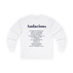 Audacious Long Sleeve Tee — "Audacious in God" Inspirational Faith Shirt