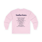 Audacious Long Sleeve Tee — "Audacious in God" Inspirational Faith Shirt
