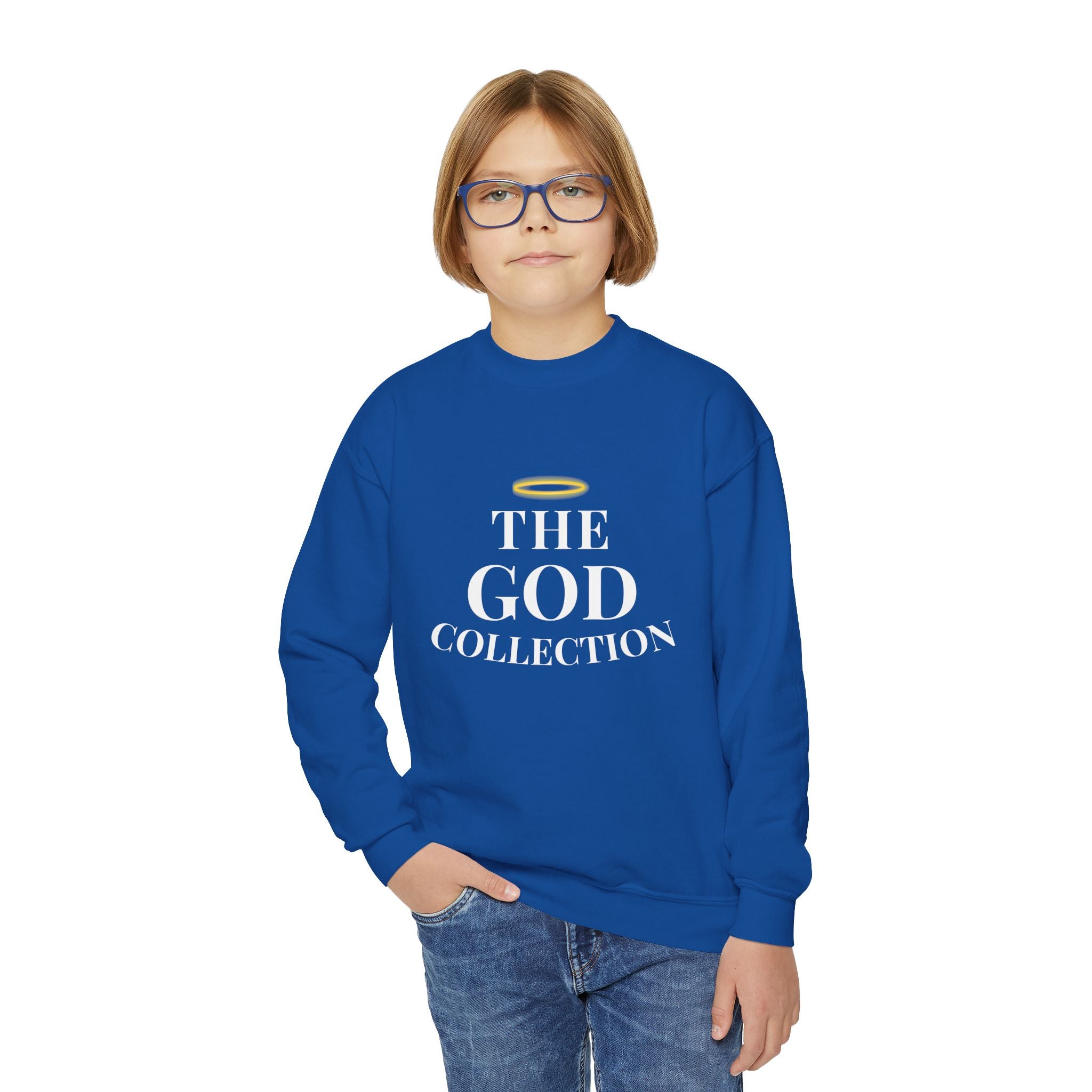 Youth Crewneck Sweatshirt - "The God Collection" with Psalm 127:3 Back (Kids Christian Pullover)
