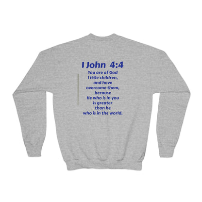Youth Crewneck Sweatshirt - "The God Collection" with Psalm 127:3 Back (Kids Christian Pullover)