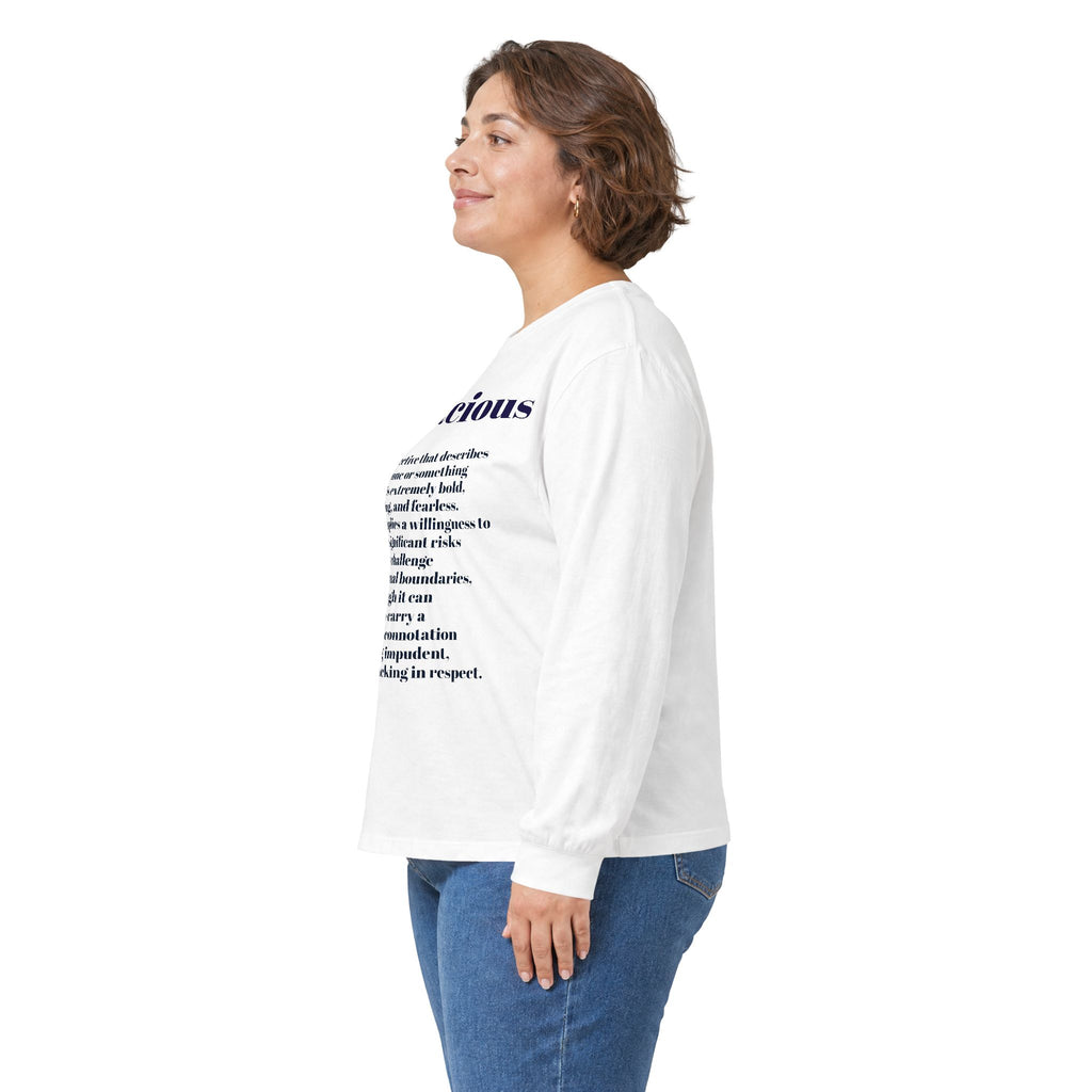 Audacious Long Sleeve Tee — "Audacious in God" Inspirational Faith Shirt