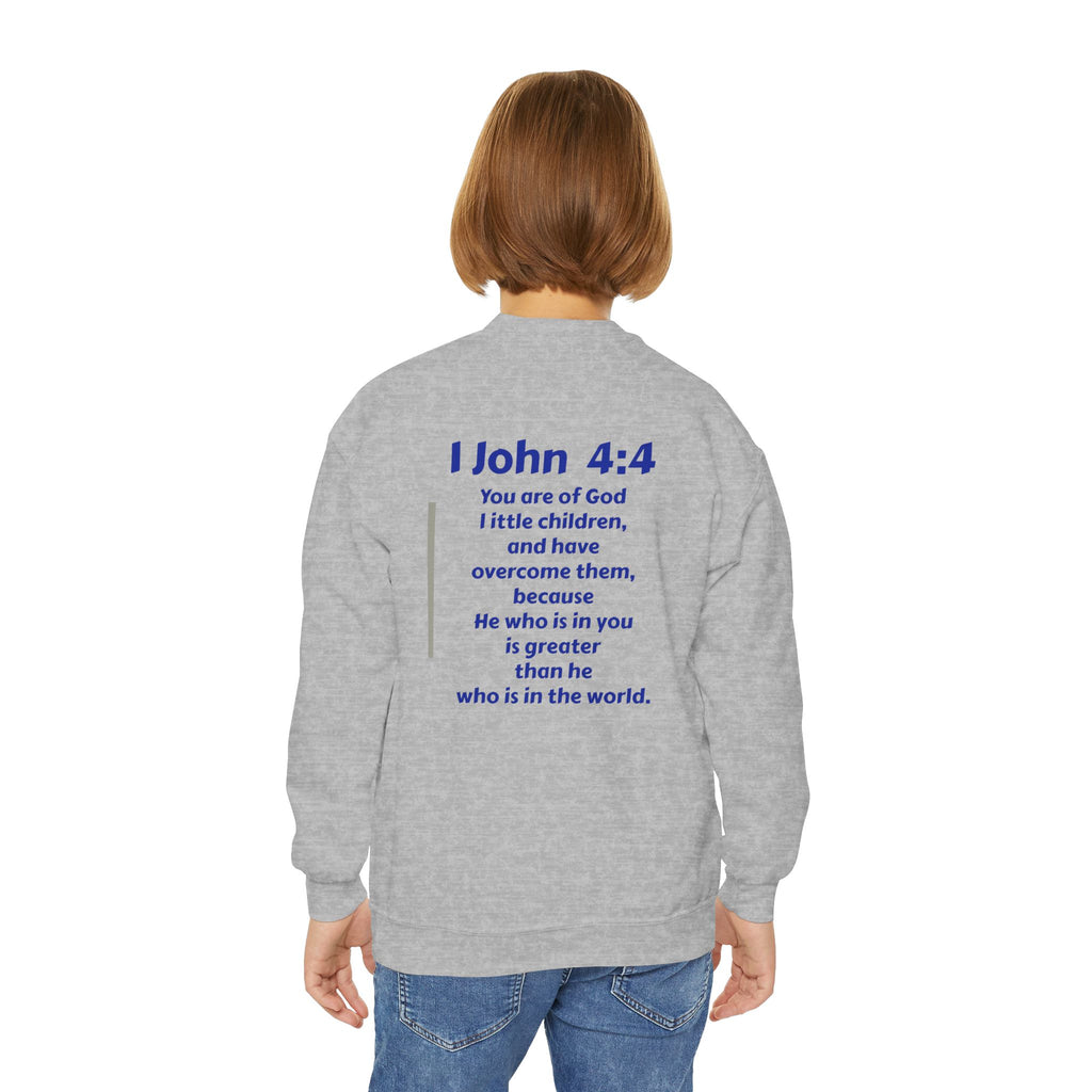 Youth Crewneck Sweatshirt - "The God Collection" with Psalm 127:3 Back (Kids Christian Pullover)