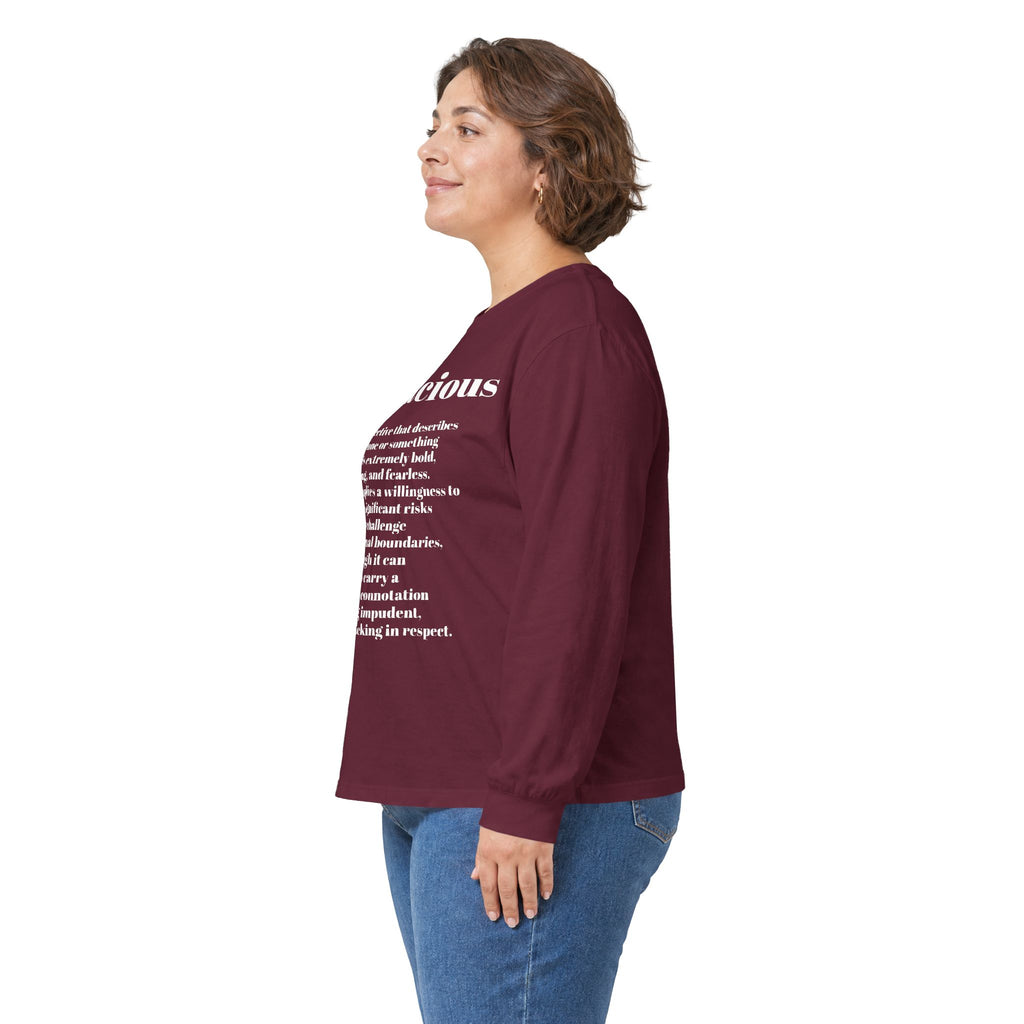 Audacious Long Sleeve Tee — "Audacious in God" Inspirational Faith Shirt