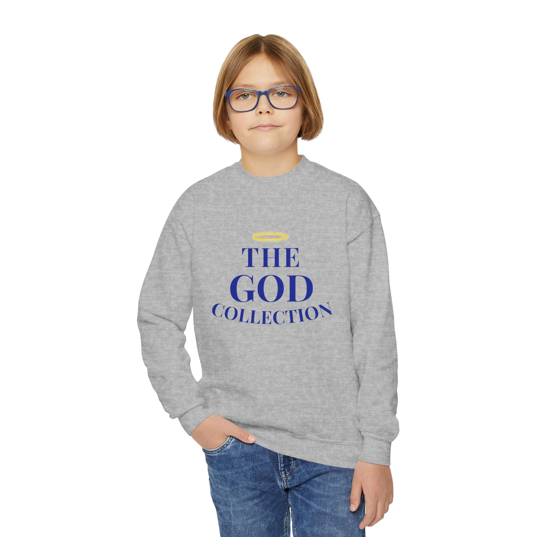 Youth Crewneck Sweatshirt - "The God Collection" with Psalm 127:3 Back (Kids Christian Pullover)