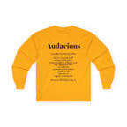 Audacious Long Sleeve Tee — "Audacious in God" Inspirational Faith Shirt