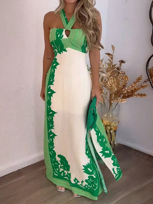Green halter -Dress with slit side 
