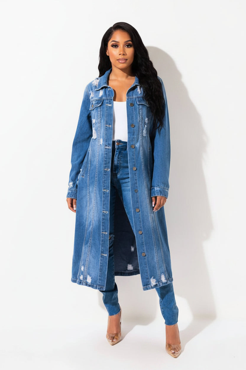 Medium denim long jacket 