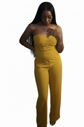 Strapless Mustard jumpsuit with sweetheart neck