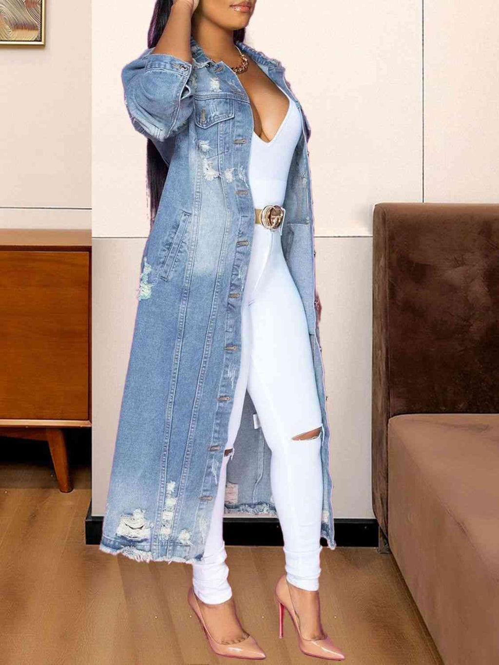 Long, Denim Shacket